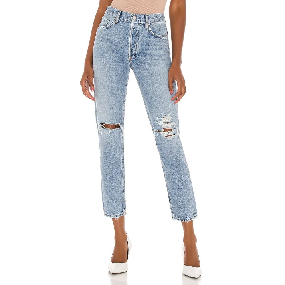 Agolde Light Blue Distressed Ankle Crop Jeans